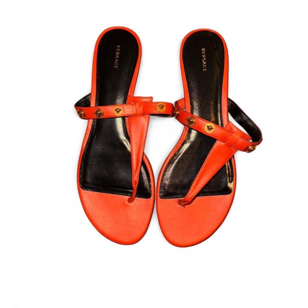Versace Women's Emblem Medusa Studs leather thong sandals